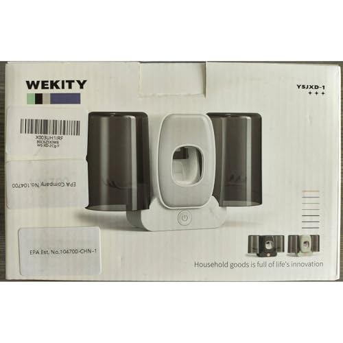 Toothbrush Holders for Bathrooms, Wekity Automatic Toothpaste Dispenser Space Saving Toothbrush and Toothpaste Holder，Toothbrush Holder Wall Mounted with 2 Cups for Bathroom (Grey)… - color: Grey