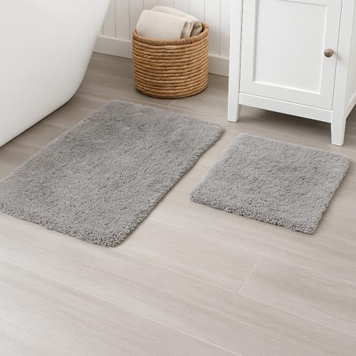 Bathroom Rugs Set 2-Piece – Extra Soft Rug, Bath & Shower Mat, Washable Rug, Floor Mats, Bath Decor, Accessories, Home Decor, Quick Dry, Non Slip Mat for Bathroom, 20"x32"+17"x24" Light Grey