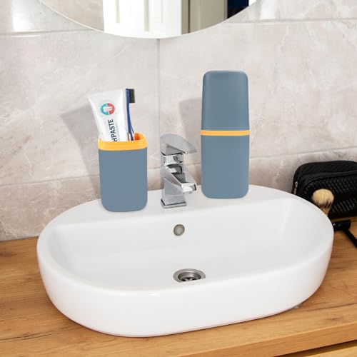 COMNICO Travel Toothbrush Cup Case Portable PP Seal Tooth Brush Holders Cover Multi-Function Toothpaste Storage Container Cup for Home School Camping Business Trip Bathroom - color: Dark Green