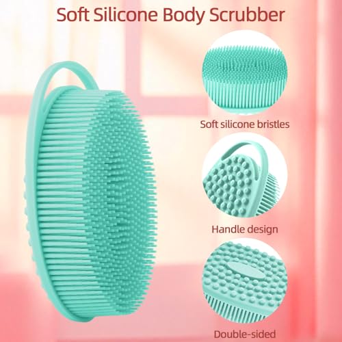 Silicone Body Scrubber 2 Pcs Silicone Loofah Exfoliating Body Scrubber for Men Women Soft Silicones Shower Scrubbers Double Sided Silicones Bath Bodys Brush for All Skin Lather Well, Black and Green - size: black+green