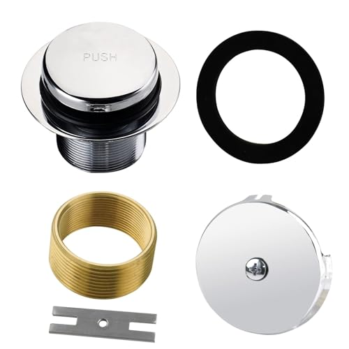 Chrome Bathtub Drain Tip-Toe Single Hole, Hidrop Tub Drain Trim Set Conversion Kit Assembly, Coarse Thread Replacement Trim Kit with 1-Hole Overflow Faceplate Includes an Adapter, Chrome Plated - color: Chrome, style: 1 Hole