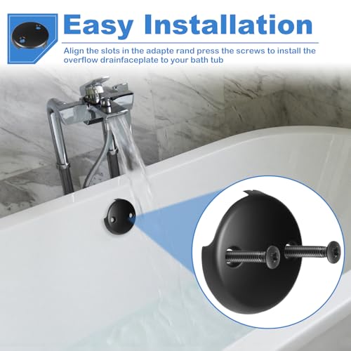 Two-Hole Tub Overflow Drain Cover, 3-1/8" Bathtub Drain Cover with Two Matching Screws, Fits Most Standard Overflow Drain Cover Bathroom Tub (Matte Black) - color: Matte Black