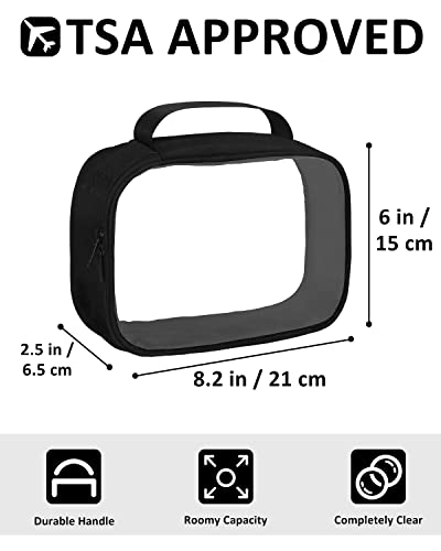 Moyad TSA Approved Toiletry Bag Clear Quart Size Travel Bags Makeup Bag | Large Opening, for Men and Women, Carry on Airline Compliant, Transparent Liquids Pouch, Black - color: Black, size: 2 Pack, Handle