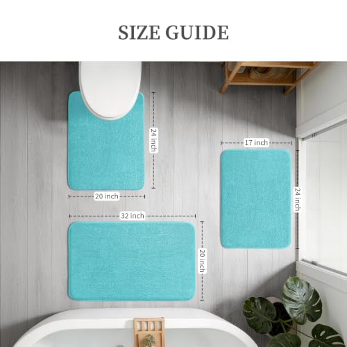 YIHOUSE Memory Foam Bathroom Rugs Sets 3 Piece - Extra Thick Soft Towel-Like Absorbent Bath Mat Set, Non Slip Machine Washable Bath Rugs Carpet for Bath, Tub and Shower, Aqua - color: Aqua, size: 1'8" x 2'8" (3 pieces)