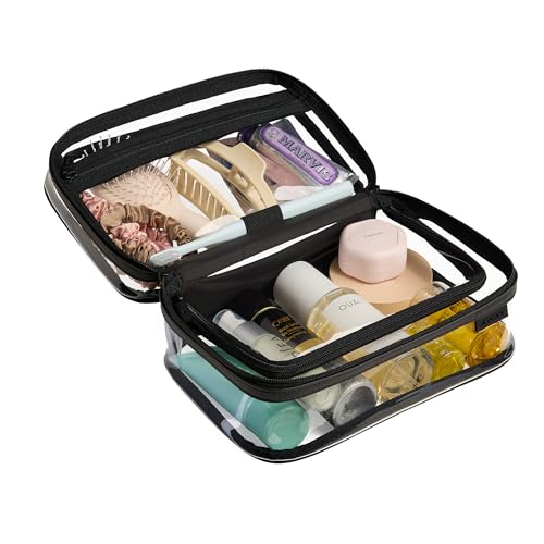 Away Clear Toiletry Bag - Water-Repellent Travel Toiletry Bag with 2 Compartments, U-Zip Opening, Interior Zip Pocket - Jet Black - color: Jet Black
