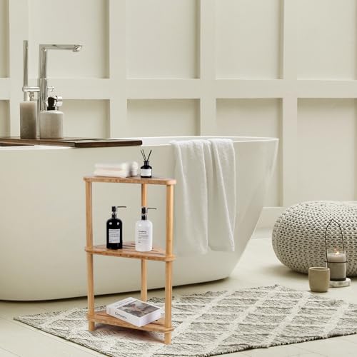 Bamboo Corner Shower Caddy Stand 3-Tier Waterproof,Free Standing Bathroom Corner Shelf Shower Stool Organizer for Inside Shower,Space-Saving Storage Shower Shelves with Anti-Slip Feet - style: GU-QZST003