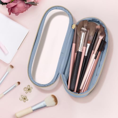 Soimeat Clear Travel Makeup Brush Holder, Leather Makeup Brush Toiletry Bag, Portable Cosmetic Brush Case, Transparent Waterproof Makeup Brush Storage Bag, Blue - color: Blue, size: Small