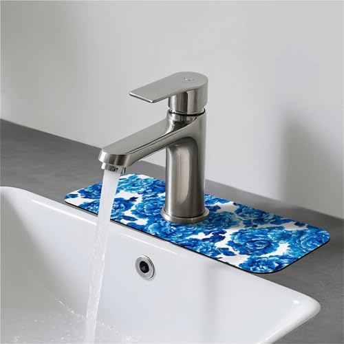 Faucet Fast Absorbent Pad - Blue Rose Drying Pad, Suitable For Kitchen, Bathroom, Island And Other Scenes - color: Blue Rose