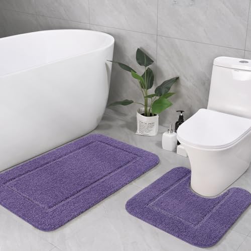 LOCHAS Bathroom Rug Set Purple, Soft Bath Rug Set 2 Piece Set, Toilet Mat U-Shaped 20x20 and 34x20 Bath Rugs, Quickly Dry Mats for Bathroom, Tub, Washable, Super Absorbent Floor Mat - color: Purple, size: 34" x 20" Plus 20" x 20" (U-Shape)