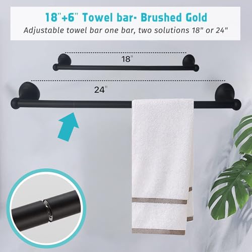 SUNTAI 4 Piece Bathroom Accessory Set(Adjustable Towel Bar, Towel Ring, Toilet Paper Holder,Towel Hook), Wall Mounted Bathroom Hardware Accessories Set,Matte Black