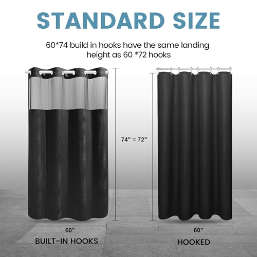 EUTXL Heavyweight Stall No Hook Shower Curtain with Snap in Liner,256GSM Waffle Weave Shower Curtains for Bathroom,60W x 74H,Black - color: Black, size: 60"W x 74"L (Pack of 1)