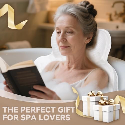 Bath Pillows for Tub - Luxury Bathtub Pillow Neck, Head, Back Support, Soft 5D Mesh Fabric and Non-Slip Suction Cups & Quick Dry, Fits All Tubs, Bath Soaking Accessories Spa Gifts, White - color: White