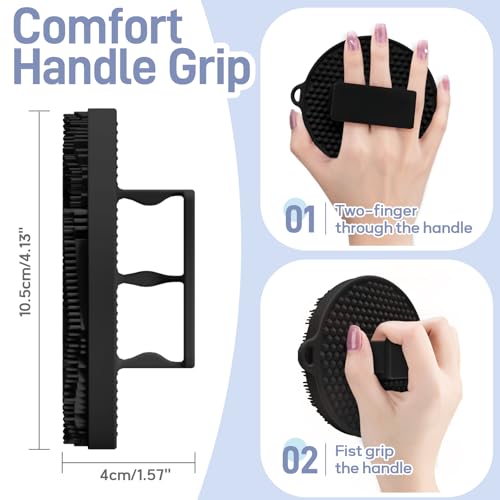 Silicone Back & Body & Face Scrubbers Set 4PCS, 15.35’’ Soft Back Scrubber for Dual-Side Usage, Easy-to-Hold Bath Glove Body Scrubber Face Scrubber for Good Foaming & Deep Cleaning(Black) - color: 02black*4