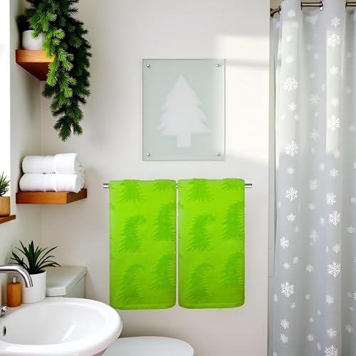 2 Pack Green Christmas Tree Hand Towels 100% Cotton Jacquard Holiday Kitchen Dish Towels Retro Neutral Funny Bathroom Towels Set Seasonal Xmas Winter Christmas Bathroom Housewarming Decor Gift - color: Funny Tree