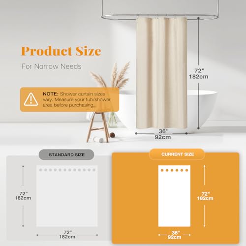 BTTN Stall Fabric Shower Curtain, 36 Inch Linen Textured Heavy Duty Small Cloth Shower Curtain Set with 6 Plastic Hooks, Narrow Hotel Luxury Weighted Shower Curtains for Bathroom(36"x72", Beige/Cream) - color: A - Cream, size: 36"W x 72"L (Pack of 1)