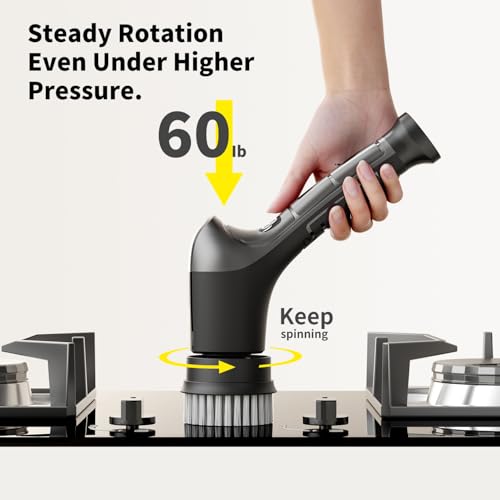 Electric Spin Scrubber, Cordless Power Dish Scrubber Brush, Type-C Fast Charging with LED Power Display, 3 Speeds, 6 Replaceable Heads for Cleaning Kitchen Stove/Bowl/Sink/Corner/Tile/Grout (Grey) - color: Gray