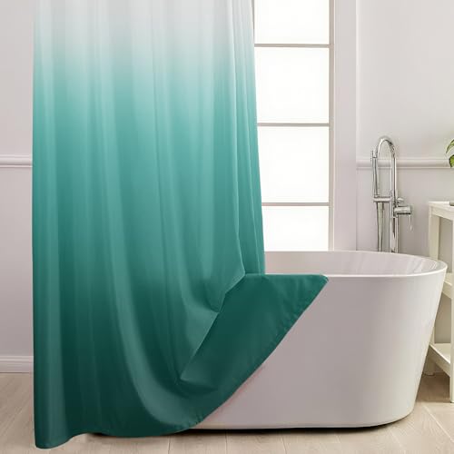 No Hook Shower Curtain with Snap in Liner, Ombre Teal Shower Curtains and Liner Set, Hotel Fabric Bath Curtain for Bathroom, Mesh Top Window Waterproof Washable, 71" x 74" - color: Ombre Teal, size: 71"W x 74"L (Pack of 1)