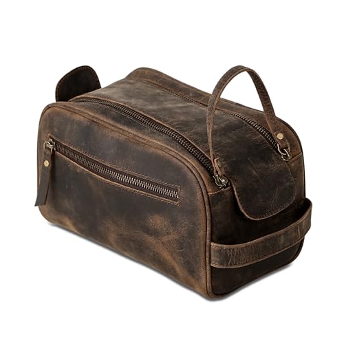 KomalC Travel Toiletry Bag – Premium Leather Dopp Kit for Men & Women with Water-Resistant Lining & Spacious Zippered Organizer - style: 1 Zip Classic