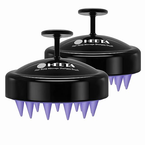 HEETA Scalp Massager Hair Growth 2-Pack, Soft Silicone Scalp Scrubber Shampoo Brush for Exfoliation Dandruff Removal Head Massage Stress Relax, Wet & Dry Use for Women Men Thick Thin Curly Hair Care - color: 01- Black & Black