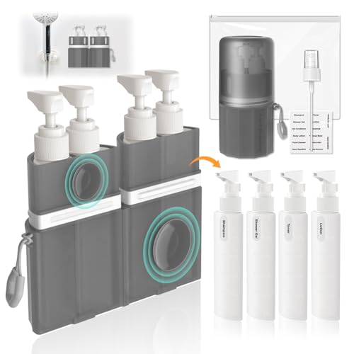 Travel Bottles for Toiletries, TSA Approved Travel Shampoo and Conditioner Bottles with Suction Cups, Gray - color: Gray