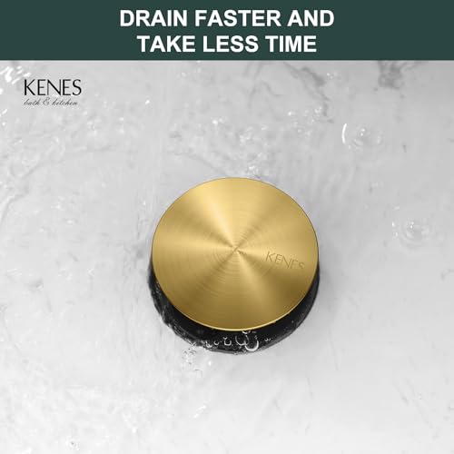 KENES Brushed Gold Pop Up Bathroom Sink Drain with Overflow, Bathroom Sink Drain Assembly with Strainer Pop Up Drain, Lavatory Bathroom Vanity Sink Pop Up Drain Stopper - color: Brushed Gold, size: Big Pop up Cap (With Overflow)
