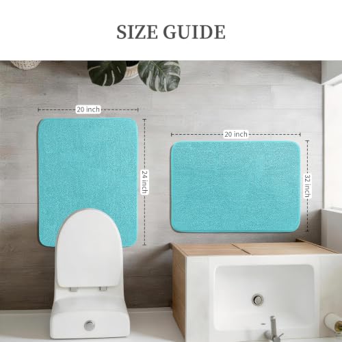 YIHOUSE Memory Foam Bathroom Rugs Sets 2 Piece - Extra Thick Soft Towel-Like Absorbent Bath Mat Set, Non Slip Machine Washable Bath Rugs Carpet for Bath, Tub and Shower (24"x17"+24"x20"U, Aqua) - color: Aqua, size: 1'5" x 2' (17"x24"+20"x24"U)