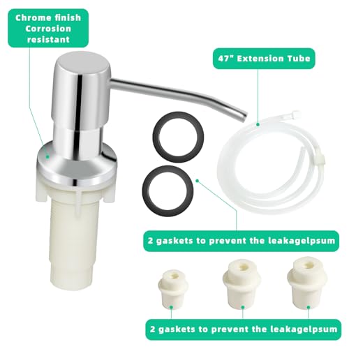 Soap Dispenser for Kitchen Sink, Built in Sink Soap Dispenser, Countertop Soap Dispenser Pump with 47" Extension Tube kit, No Need to Fill Little Bottle Again, Chrome - color: Chrome