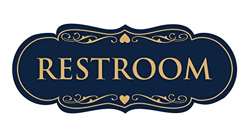 All Quality Designer Restroom Wall or Door Sign - Bathroom Signage | Durable Plastic and Easy Installation | (Multipacks) - color: Blue / Gold, size: 2-3/4" x 7" - Medium (5 Pack)