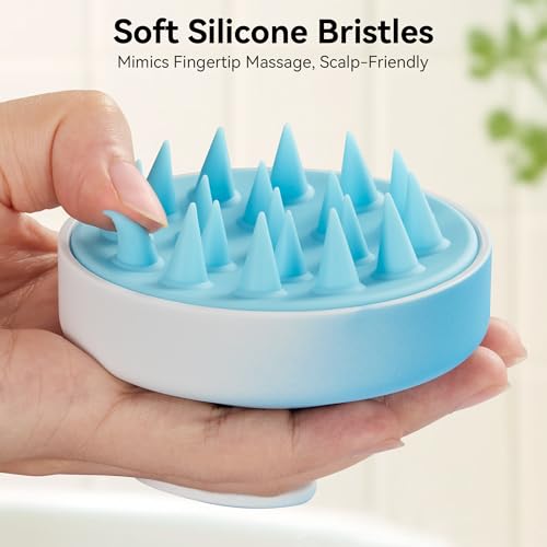 HEETA Scalp Massager Hair Growth, Soft Silicone Scalp Scrubber Shampoo Brush for Exfoliation, Dandruff Removal Head Massage Stress Relax, Wet & Dry Use for Thick Thin Curly Hair Care, Gradient Blue - color: Gradient Blue