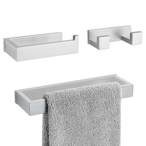 3 Pieces Brushed Nickel Bathroom Hardware Accessories Set,SUS304 Stainless Steel Towel Holder Set Towel Holder Robe Hook Toilet Paper Holder Wall Mounted - color: Brushed Nickel