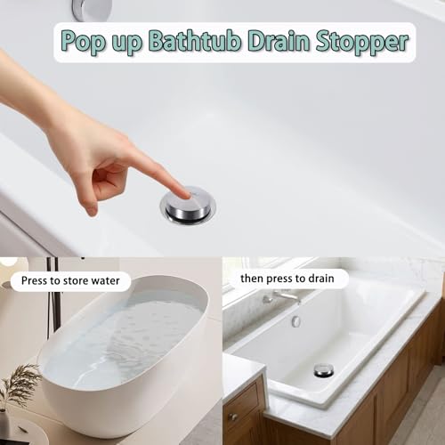 Universal Toe Touch Bathtub Drain Stopper - 3/8'' & 5/16'' Thread Studs with Star-Shaped Lock Washer, Brushed Nickel (1 Pack) - color: Brushed Nickel