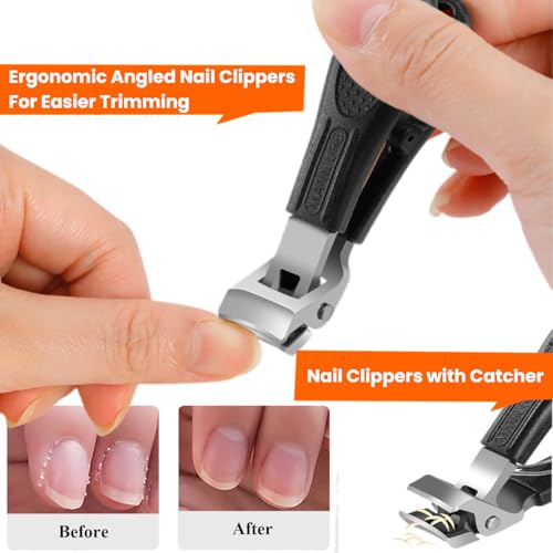 Toenail Clippers for Thick Toenails for Seniors, Angled Head Large Toe Nail Clippers Set for Men, Heavy Duty Ingrown Toenail Clippers Long Handled, Ultra Sharp Slanted Nail Cutter - color: Black