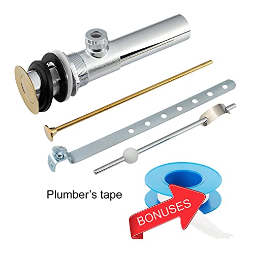 Artiwell Sink Pop-Up Drain Stopper Assembly with Lift Rod and Overflow, Solid Brass Lavatory Pop Up Drain Assembly for Bathroom Vanity Sink, All Brass Construction (Polished Brass) - color: Polished Brass
