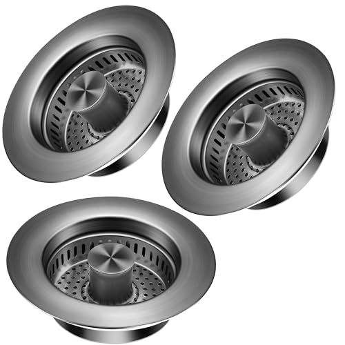 Kitchen Sink Drain Strainer 3 Pack, 304 Stainless Steel Pop Up Sink Stopper, Anti-Clogging Sink Drain Strainer for US Standard Kitchen Drain (Gunmetal Gray) - color: Gunmetal Gray, size: 3 Pack