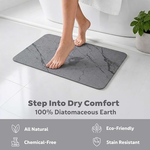 Extra Large Stone Bath Mat for Bathroom (32" x 20") | Non Slip Super Absorbent Quick Dry Diatomaceous Earth Bath Mat | XL Diatomite Stone Bath Shower Mat | Drying Mat for Kitchen Counter | Gray - color: Gray, size: 32" x 20" (Rectangular)