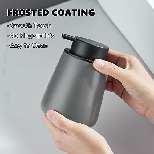 12Oz Hand Soap Dispenser Set - 2 Pack Ceramic Lotion Soap Dispenser Set with Easy-to-Press Black Pump, Refillable Mordern Liquid Dish Soap Dispensers for Bathroom & Kitchen (Grey, Liquid Pump) - color: Grey Liquid Dispenser