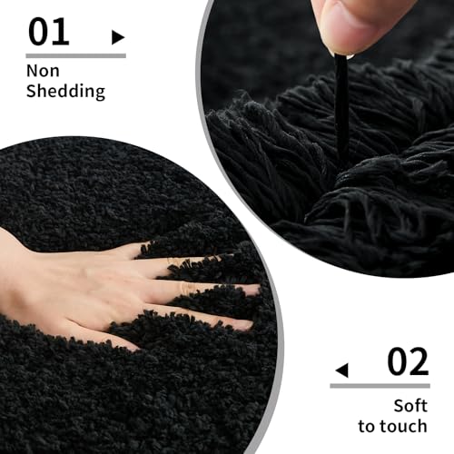 Disolla Black Bathroom Rug 17x24 - Non-Slip Plush Small Bath Mat, Highly Absorbent & Ultra Soft Fluffy Floor Mat, Machine Washable for Shower and Tub - color: Black, size: 1'5" x 2' (17''x24'' Mini Bathroom Rug)