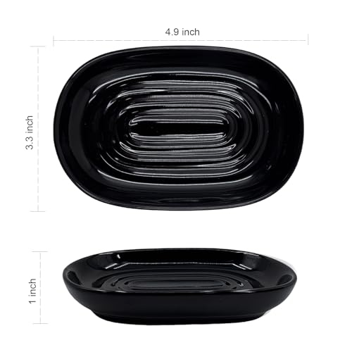 Ceramic Marble Pattern Soap Dish, Textured Raised Soap Saver Tray for Shower Bathroom Kitchen Sink Vanity, Easy to Clean Multi-Use Holder for Bar Soap Jewelry Rings Keys, Black (1 Pack) - color: Black