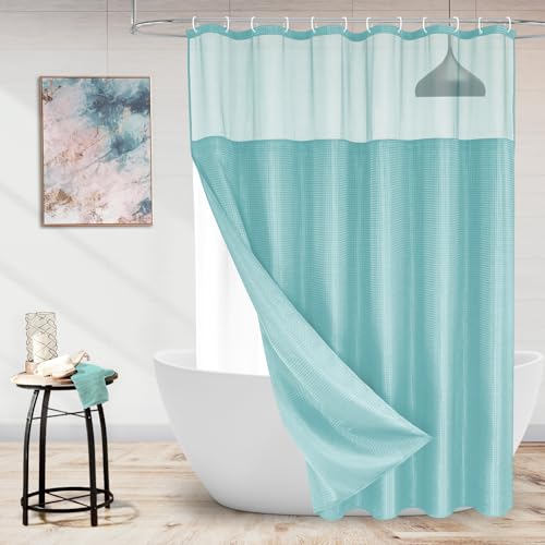 MitoVilla Teal Long Shower Curtain 72 x 78, Turquoise 78 inches Long Cloth Mesh Top Window Shower Curtains for Hotel Spa Bathroom Decor, Aqua Fabric Shower Curtain Set with Snap-in Liner - color: Teal, size: 72"W x 78"L (Pack of 1)