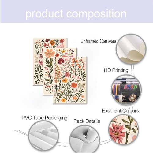 Watercolor Wildflower Canvas Wall Art Boho Floral Botanical Wall decor pictures Floral Paintings posters Prints for Living Room Bedroom Bathroom Home Decoration Unframed (12inx16in posters) - color: Watercolor Poster, size: 12inx16in