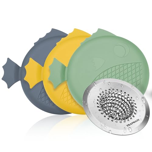 TRAPMATE Bathtub Drain Stopper & Shower Hair Catcher, Shower Drain Cover/Silicone Drain Cover/Sink Drain Plug for Shower, Bath, Kitchen Sink (Patented) - color: Gray Green Yellow Silver