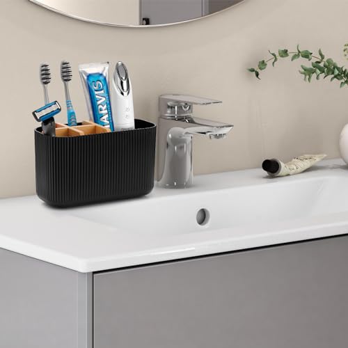 GFWARE Black Toothbrush Holder - Bamboo Toothbrush Holders for Bathrooms Electric Toothbrush Holder Organizer Kids Toothbrush Holders for Bathrooms Countertop - color: Black