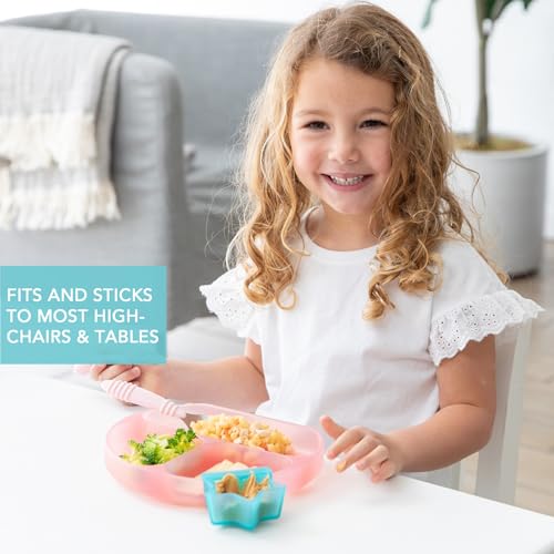Bumkins Toddler and Baby Suction Plate, Silicone Divided Grip Dish for Babies and Kids, Baby Led Weaning, Children Feeding Supplies, Non Skid Sticky Bottom, Ages 6 Months Up, Pink Jelly - color: B3 Pink Jelly-GD