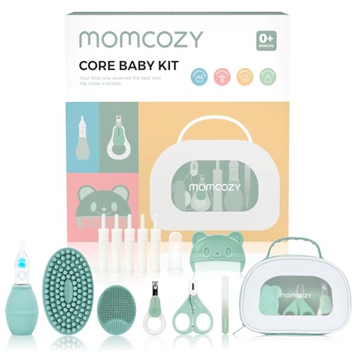 Momcozy Core Baby Kit, Baby Shower & Registry Essential Kit for Grooming&Health&Cleansing Care, Includes Nail File Kits, Nasal Aspirator, Gas Relief Tubes, Bath Brushes, Toothbrush, Comb, Storage Case - size: Core Baby Kit