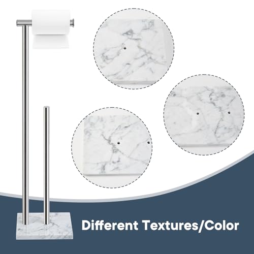 Toilet Paper Holder Stand with Weighted Natural Marble Base, Bathroom Free Standing Toilet Paper Roll Holder with Reserve, Standing Toilet Tissue Holder with Storage (Brushed Nickel, with Storage) - color: Brushed Nickel, size: With Storage