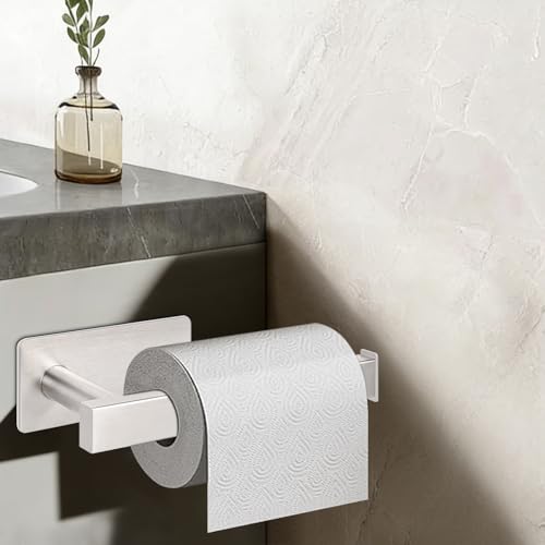NearMoon Toilet Paper Holder Self Adhesive, Premium Thick SUS304 Stainless Steel Square Rustproof Toilet Roll Holder no Drilling for Bathroom, Kitchen, Washroom (Brushed Nickel) - color: Brushed Nickel