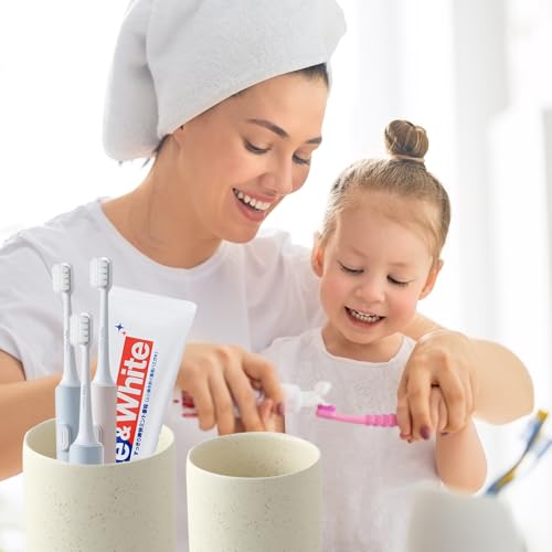 Beige Toothbrush Holders for Bathrooms - 2 Cups Ceramic Toothbrush Toothpaste Holders Set, Beige Bathroom Tumbler Cups Reusable Toothbrush Mouthwash Cup, Bathroom Counter Organizer - color: Beige, size: 2pcs