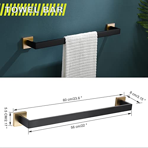 Bathroom Towel Bar Holder Sets Black and Gold 4-Piece Bathroom Hardware Set Stainless Steel Bath Accessories Kit. Wall Mounted,23.6 Inch - color: Black+gold, size: 4-Pieces Set-A