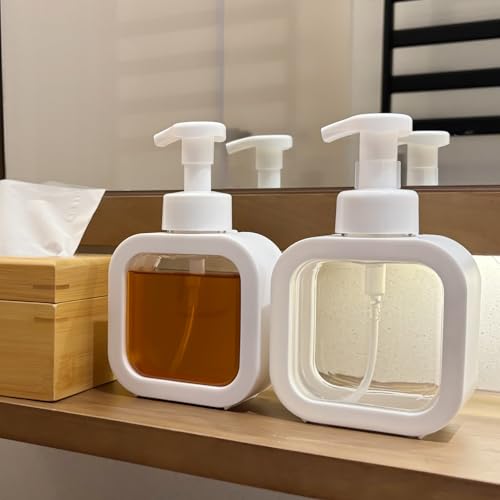 Foaming Soap Dispenser, 2 Pack 300ml (10oz) Plastic Refillable Foaming Hand Soap Dispenser with 16 Pcs Waterproof Labels, Foam Pump Bottle for Bathroom and Kitchen (White) - color: White