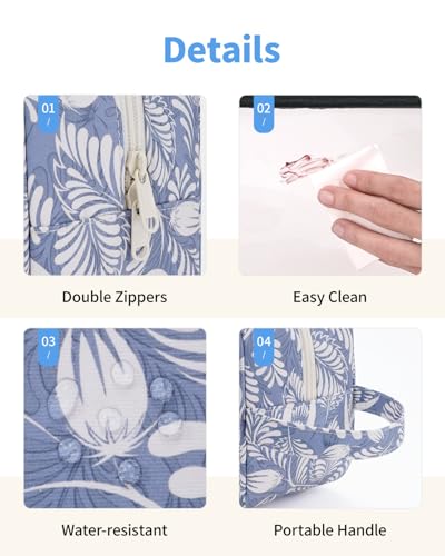 Narwey Clear Toiletry Bags for Traveling Women Men, Clear Travel Bags for Toiletries Makeup Bag Cosmetic Bag with Zipper, Make Up Organizer, Skincare Bag (Blue Leaf) - color: Blue Leaf